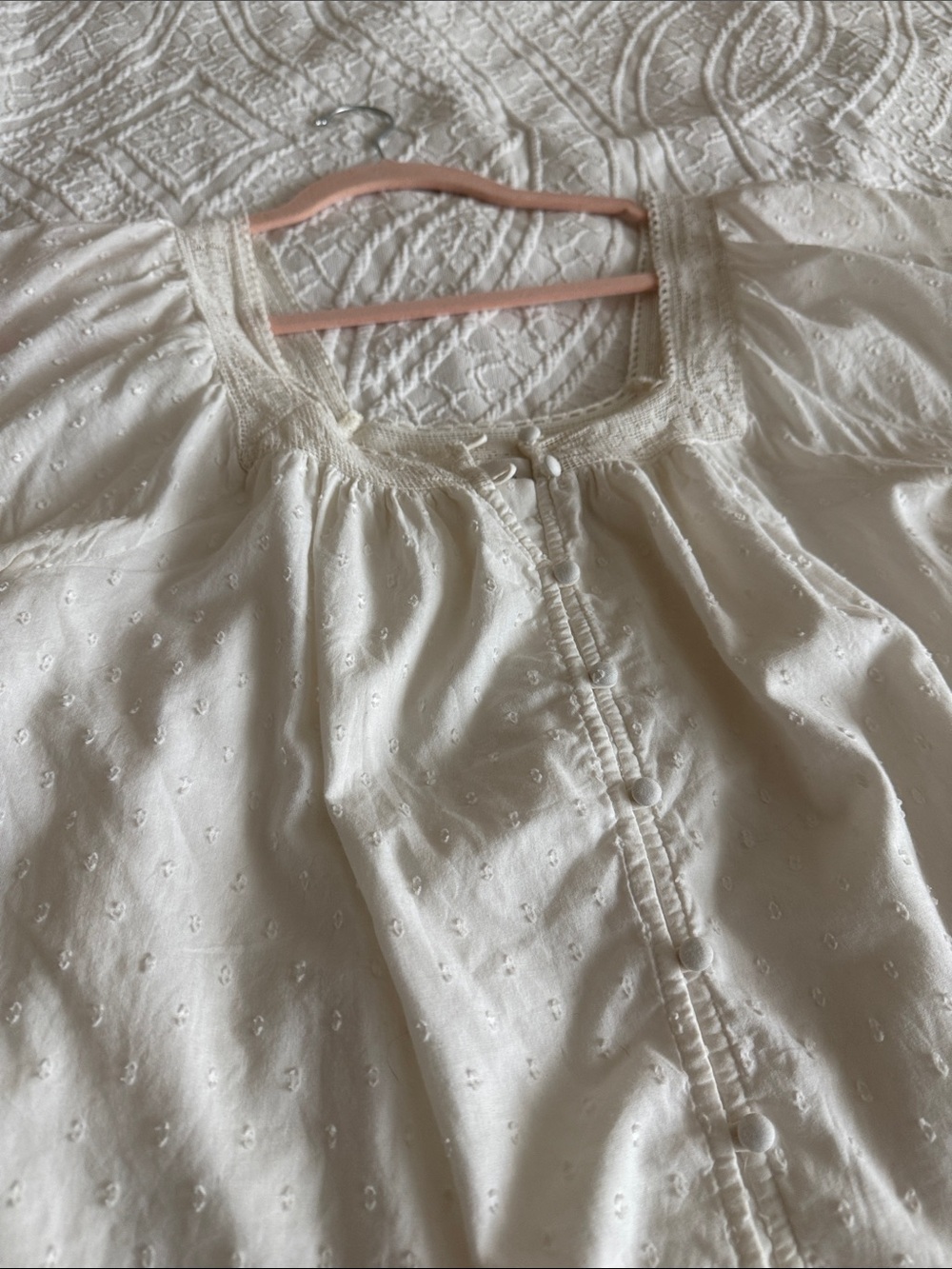 Cleobella Cream Eyelet Square-Neck Peasant Blouse XS - Picture 2 of 11